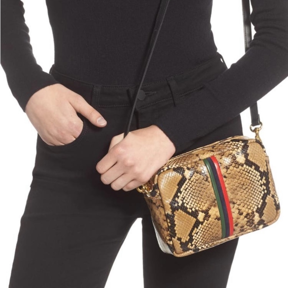 Clare V. Midi Sac Snake Embossed Leather Crossbody Bag